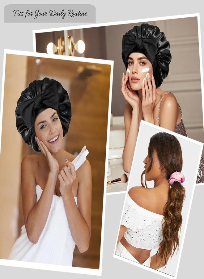 Heniho 1+3 Large Satin Bonnets with Scrunchies for Women, Double Layer Hair Bonnet Tie Bonnet for Sleeping Braids Curly Hair, B - Image 5